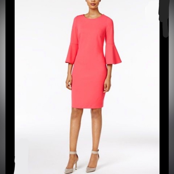 Calvin Klein Pink Bell Sleeve Sheath Knee Length Dress Size 4 - Picture 1 of 10
